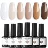 Modelones Gel Nail Kit Polishes 6 Colors Nude White Brown Autumn Soak Off UV Gel