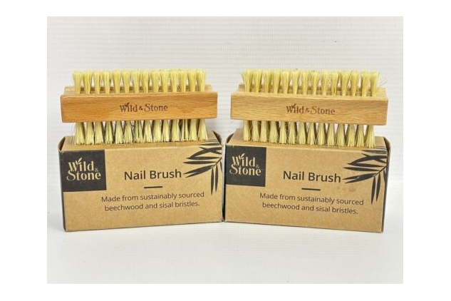 2 X Wild & Stone Wooden Nail Brush Double-Sided Natural Sisal Fingernail Toenail