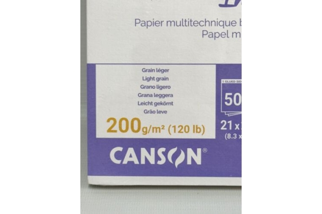 Canson Imagine A4 200g White Mixed Media Paper Pad, Light Grain 50 Sheets