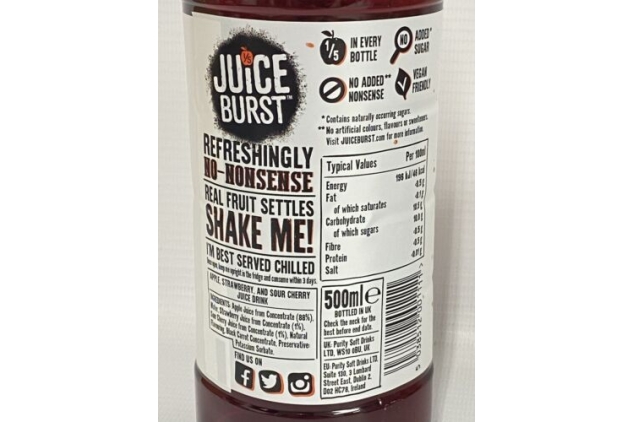 Juice Burst Summer Fruits Flavour 12 X 500ml Squash Soft Drink | BBE 30/06/2024