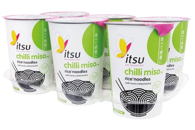 Itsu Chilli Miso Flavour Rice Noodles | Instant Rice Noodles Multipack Cup (Pack of 6) Gluten Free | Best Before Date 19/03/2024