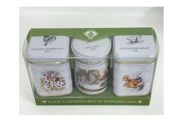 Alice in Wonderland 3 X 2 Mini Tea Tin Gift Pack with Assorted Loose Leaf Tea