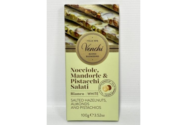 Venchi Salted White Chocolate Bar 3 X 100g with Hazelnuts, Almonds, Pistachios