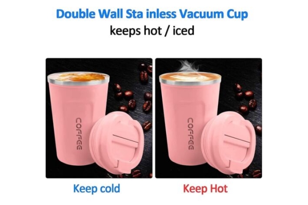 Insulated Coffee Cup Senelux Double Walled Stainless Steel Vacuum Mug 380ml Pink