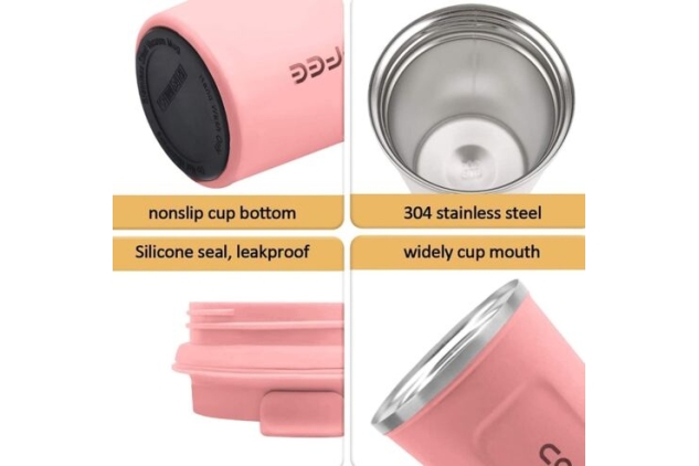 Insulated Coffee Cup Senelux Double Walled Stainless Steel Vacuum Mug 380ml Pink