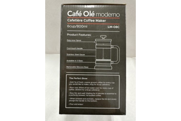 Cafe Ole LM-08C Moderno 800ml Cafetiere French Press Coffee Maker 6-Cup Black