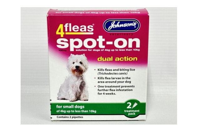 Johnson's 4Fleas Spot On solution for Small Dogs (4kg & less 10kg) - Dual Action