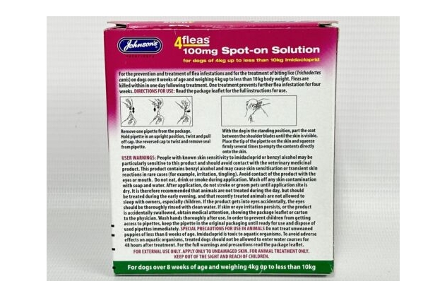 Johnson's 4Fleas Spot On solution for Small Dogs (4kg & less 10kg) - Dual Action