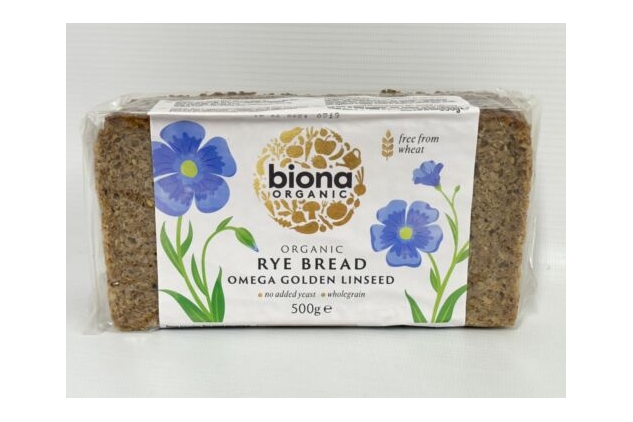 Biona Organic Rye Bread Omega Golden Linseed 6 X 500g Wholegrain No Added Yeast | Best Before Date 15/06/2024