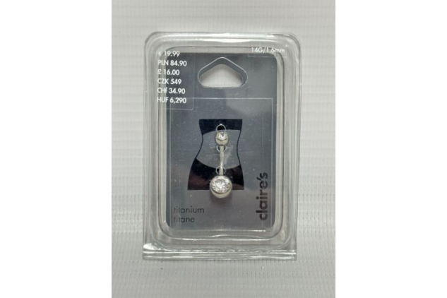 Claires Titanium Crystal Belly Ring Bar 14G / 1.6mm