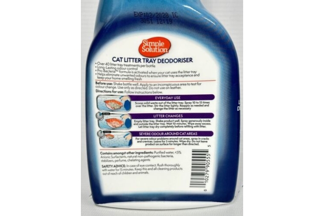 Simple Solution Cat Litter Tray Odour Deodoriser Eliminator Spray 2 X 500ml
