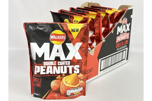 Walkers Max Double Coated Peanut Nuts Chilli & Lime Flavour 175g (Case of 8) Best Before Date 16/03/2024