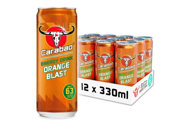 Carabao Energy Drink Orange Blast Flavour 12 X 330ml Cans Low Calorie