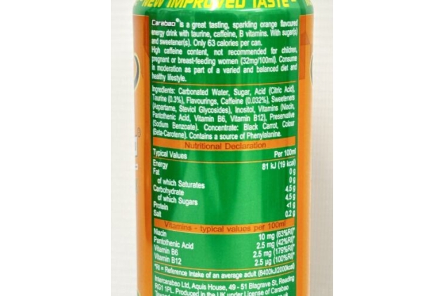 Carabao Energy Drink Orange Blast Flavour 12 X 330ml Cans Low Calorie