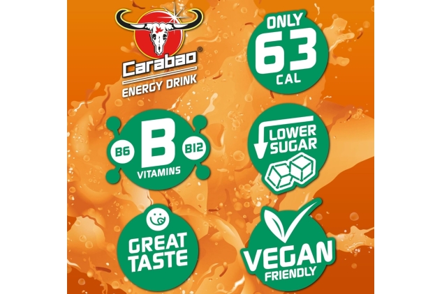 Carabao Energy Drink Orange Blast Flavour 12 X 330ml Cans Low Calorie