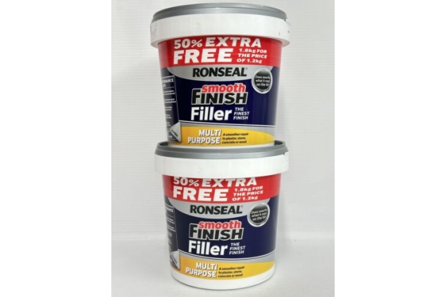 Ronseal 36546 Multi Purpose Wall Filler, Smooth Finish White 2 X 1.8kg = 3.6kg