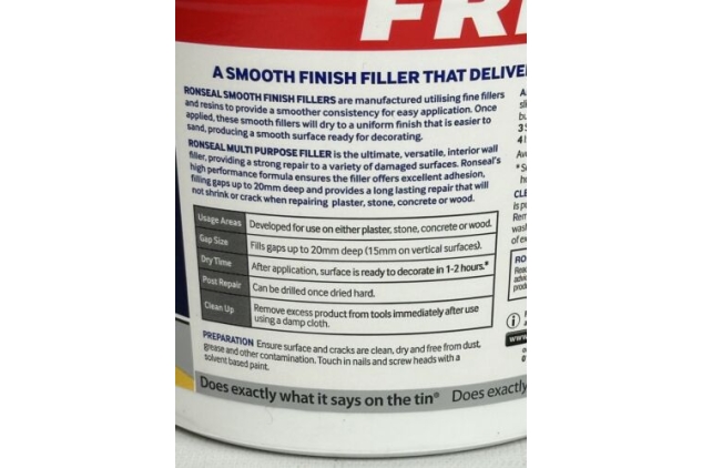 Ronseal 36546 Multi Purpose Wall Filler, Smooth Finish White 2 X 1.8kg = 3.6kg