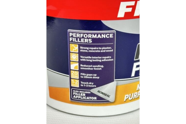 Ronseal 36546 Multi Purpose Wall Filler, Smooth Finish White 2 X 1.8kg = 3.6kg