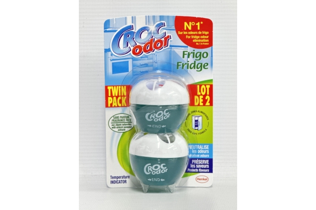 Croc'Odor Fridge Deodoriser, Twin Pack, Unscented, Food Safe Formular with Temperature Indicator - 2 x 33 g