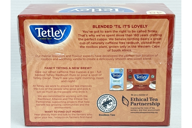 Tetley Redbush VANILLA Tea, Pack of 6, 240 Tea Bags Total