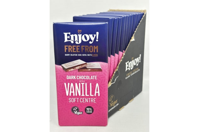 Enjoy Vanilla Soft Centre Filled Dark Chocolate Bar 12 X 70g | Best Before Date 06/07/2024