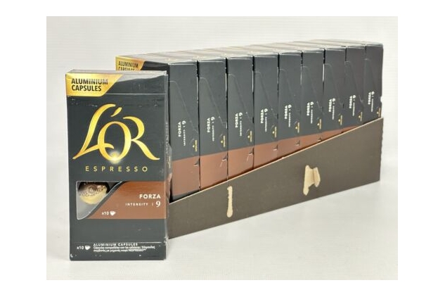 L'OR 100 Nespresso* Compatible Capsules Forza (10 Packs, 100 Coffee Pods Total)