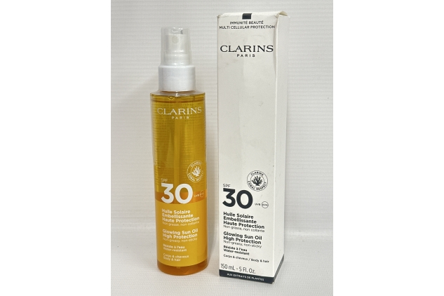 Clarins Glowing Sun Oil High Protection SPF30 | Non-Greasy, Non-Sticky | TESTER BOTTLE 150ml