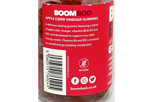 Boombod Apple Cider Vinegar Gummies, 60 ct – Support Energy Boost, Vitamins B6 & B12 - Apple Cider Vinegar Gummies – Vegan, Gluten Free, Red | BEST BEFORE DATE 31/05/2024