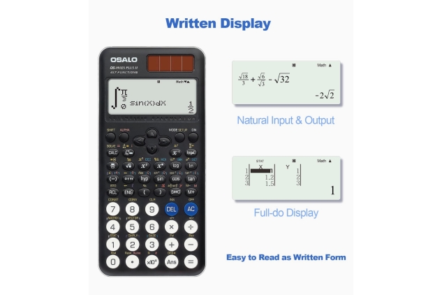 OSALO Scientific Calculator 417 Function 2 Line 10+2 Digits Written Display Solar and Battery Calculators for Students Secondary School College Black (OS 991ES Plus 2nd Edition)