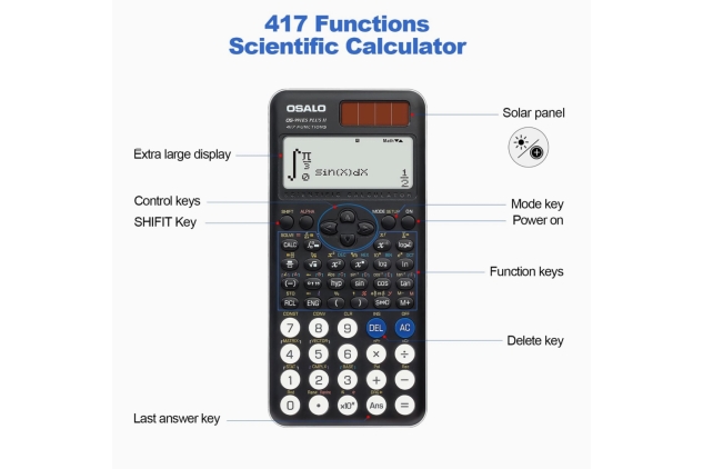 OSALO Scientific Calculator 417 Function 2 Line 10+2 Digits Written Display Solar and Battery Calculators for Students Secondary School College Black (OS 991ES Plus 2nd Edition)