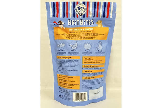 Laughing Dog - Brit Bites - Grain Free Naturally Oven Baked Dog Treats with Chicken & Pumpkin - 175g | Best Before Date 31/07/2024