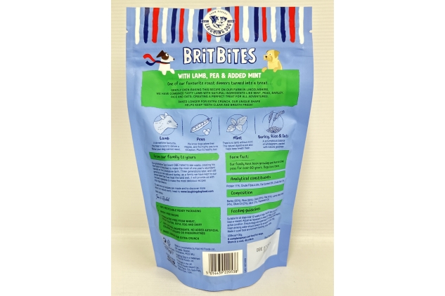 Laughing Dog - Brit Bites - Wheat Free Naturally Oven Baked Dog Treats with Lamb, Pea & Added Mint - 175g | Best Before Date 31/05/2024