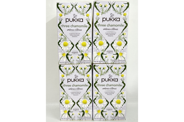 Pukka Herbs Three Chamomile, Organic Herbal Tea, Total 80 Tea bags, 120g (Pack of 4)