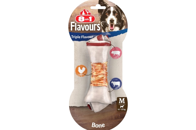 8in1 Triple Flavour Bone Medium | Chewy Dog Bone With Chicken Fillet, Pork Hide & Beef Hide | Long Lasting | 4 Pack