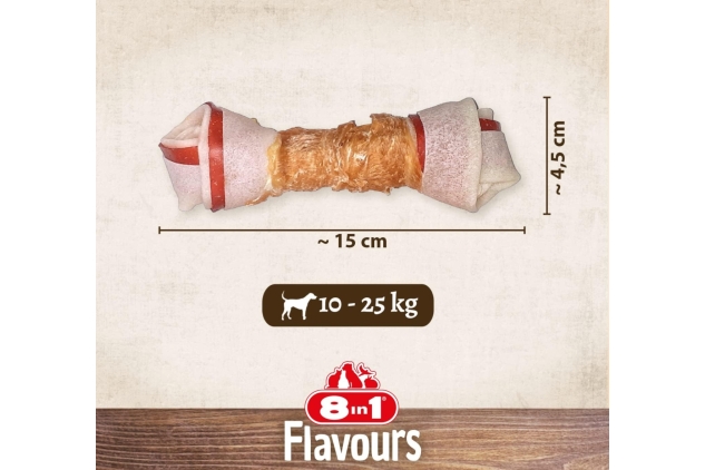 8in1 Triple Flavour Bone Medium | Chewy Dog Bone With Chicken Fillet, Pork Hide & Beef Hide | Long Lasting | 4 Pack