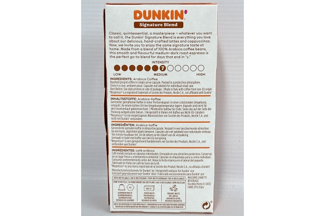 Dunkin’ - Signature Blend Espresso Coffee Pods - Nespresso Compatible Capsules - 10 Servings x 10 Packs | BEST BEFORE DATE 23/08/2023