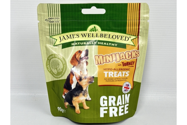 James Wellbeloved Grain Free Dog Minijacks (90g) (Turkey) Best Before Date 09/06/2024