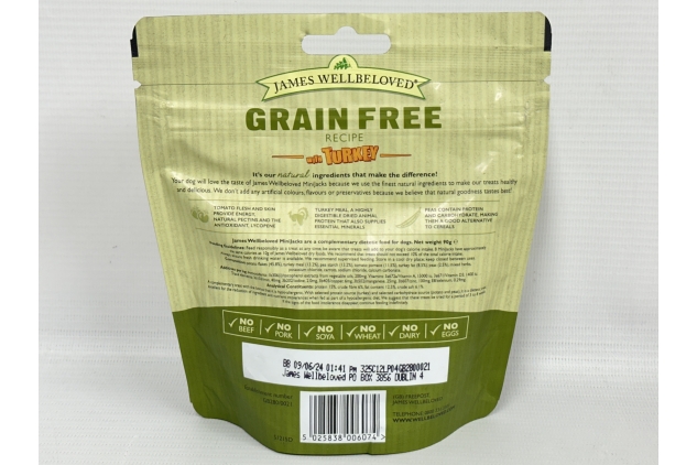 James Wellbeloved Grain Free Dog Minijacks (90g) (Turkey) Best Before Date 09/06/2024