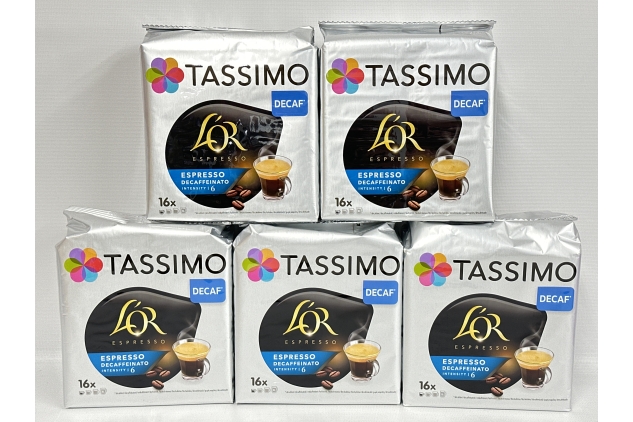 TASSIMO L'OR Espresso Decaf Coffee Capsules T-Discs Pods 5 Pack, 80 Drinks | Decaffeinato Intensity 6