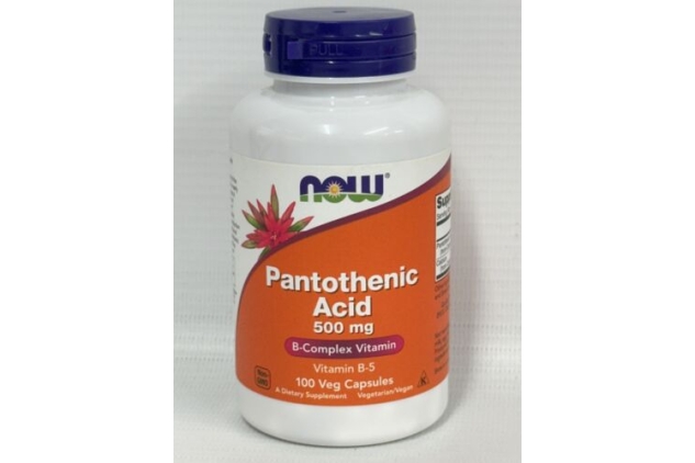 NOW Foods Vitamin B5 Pantothenic Acid 500mg 100 Vegetarian Capsules Metabolism | BBE 30/09/2024