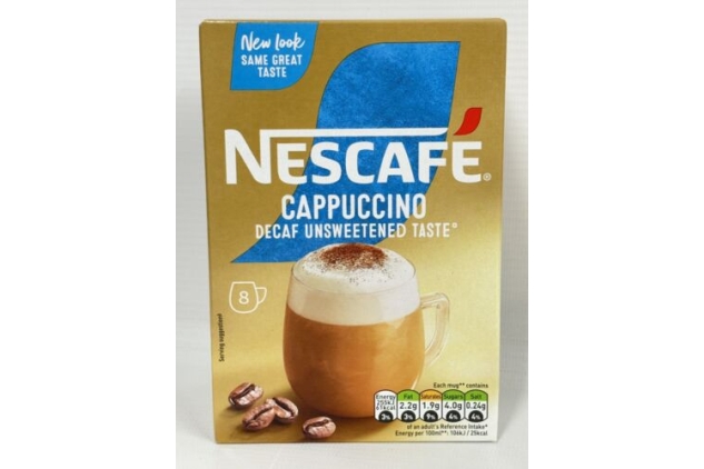 Nescafe Cappuccino Decaf Unsweetened Taste Instant Coffee 8 X 6 Pack 48 Servings