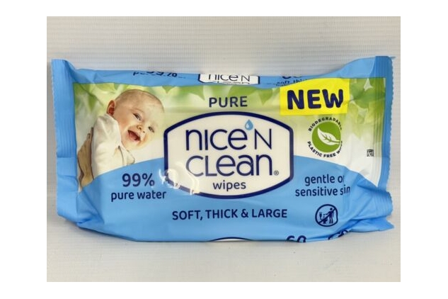 Nice N Clean Pure Baby Wipes Soft Thick & Large 10 X 60 Packs | 99% Water