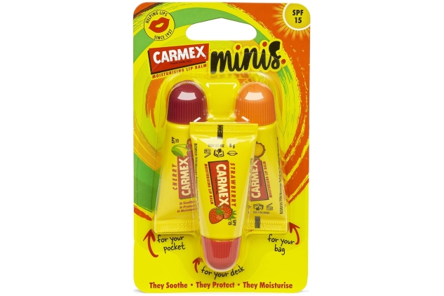 CARMEX Minis Lip Balm Tube Trio Pack, SPF15 (Cherry, Strawberry & Pineapple Mint) Soothes, relieves, and moisturises for soft, healthy-looking lips