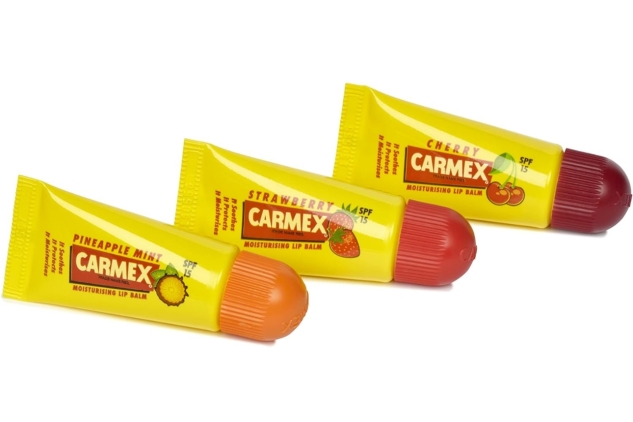 CARMEX Minis Lip Balm Tube Trio Pack, SPF15 (Cherry, Strawberry & Pineapple Mint) Soothes, relieves, and moisturises for soft, healthy-looking lips