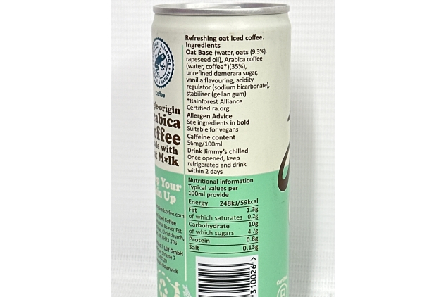 Jimmy's Iced Coffee Oat Slim Can 12 X 250ml Multipack - Dairy Free Vegan Iced Latte Coffee Case | Best Before Date 16/06/2024