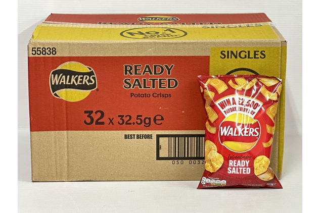 Walkers Ready Salted Crisps Full Box 32 x 32.5g | Best Before Date 18/05/2024