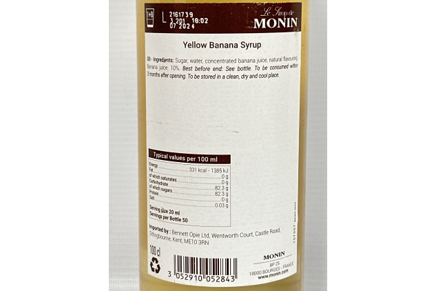 MONIN Premium Yellow Banana Syrup 1L for Cocktails and Mocktails. Vegan-Friendly, Allergen-Free, 100% Natural Flavours and Colourings. Pair with Caramel for Banoffee Syrup | Best Before Date 31/07/2024