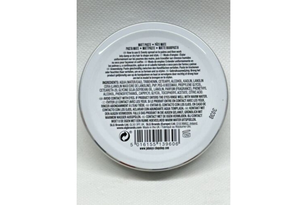 Johnnys Chop Shop Barbers Number 1 Matt Paste Strong Hold 75g Tin (Pack Of 2)