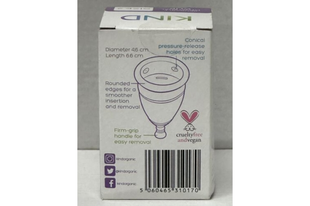 Kind Organic Menstrual Cup Size 2 Hypoallergenic Comfortable & Reuseable Soft