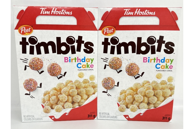 Tim Hortons Timbits Birthday Cake Flavoured Cereal 2 X 311g | BBE 28/08/2024